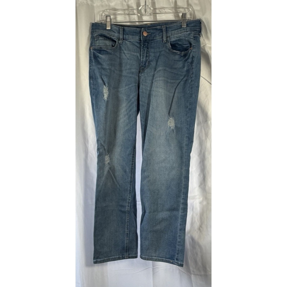 Old Navy Women's Distressed Straight Mid-Rise Jean Size 10 Light Wash Blue